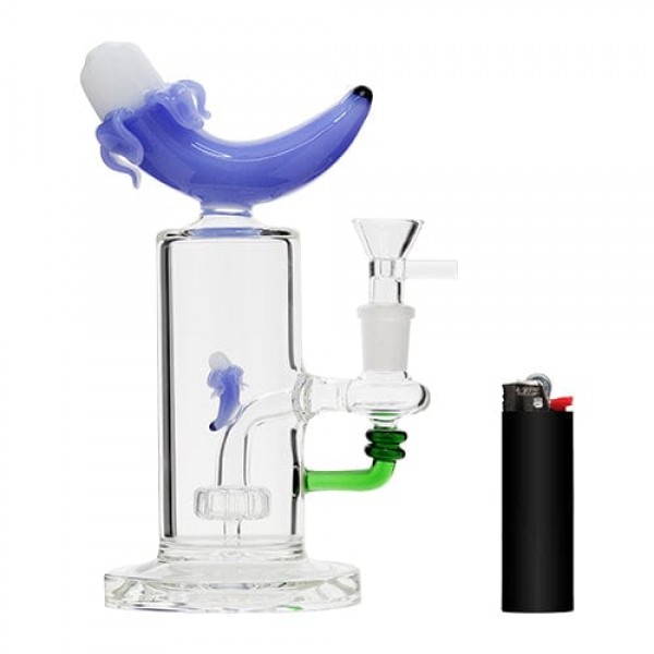 8" Blue Banana Glass Bong w/ Mini Showerhead Perc